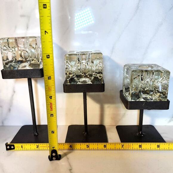 'Ice Cubes in Glass' Candlestick Holders - MCM Vintage Peill & Putzler Style (3) - Picture 8 of 9